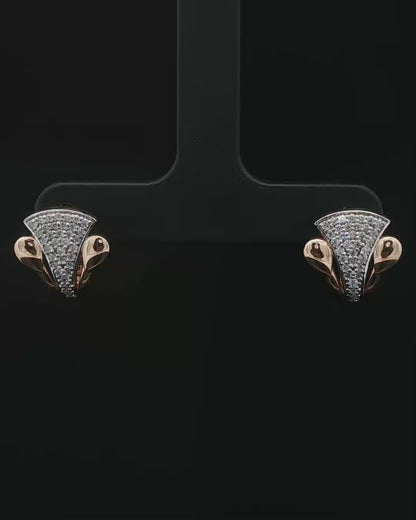 Rose Gold Pavé Diamond Geometric Shield Stud Earrings