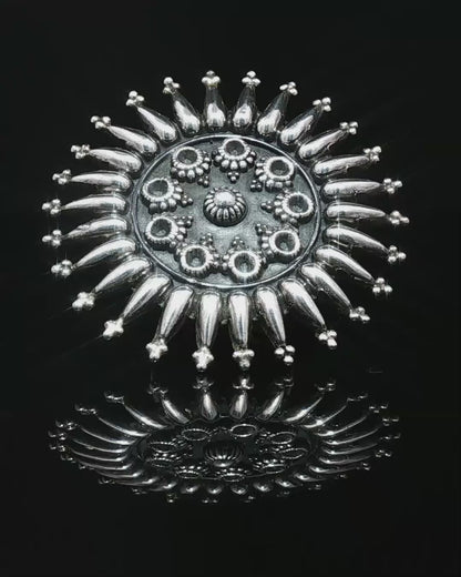 Ornate Silver Sunburst Mandala Cocktail Ring
