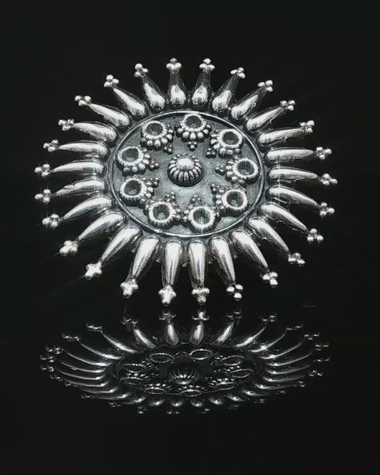 Ornate Silver Sunburst Mandala Cocktail Ring