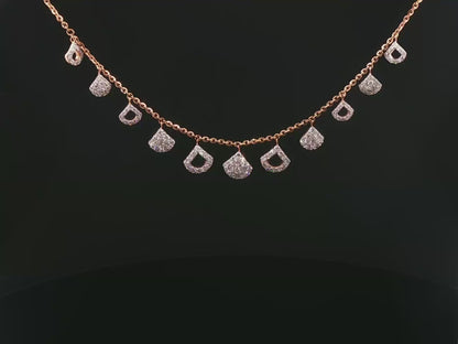 Rose Gold Diamond Pave Fan Charm Necklace