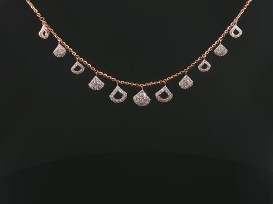 Rose Gold Diamond Pave Fan Charm Necklace