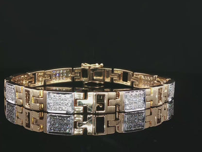 Geometric Yellow Gold and Diamond Link Bracelet