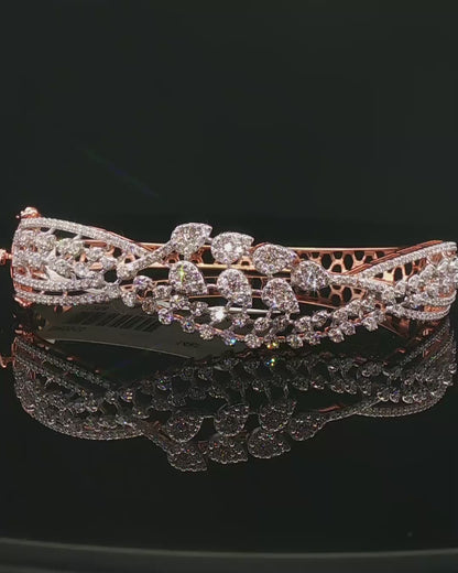 Floral Foliate Diamond Bypass Bangle in Rose Gold