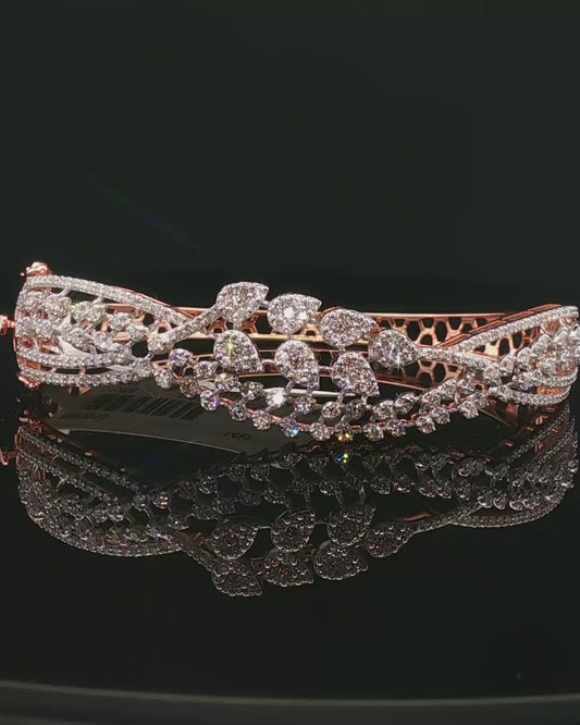Floral Foliate Diamond Bypass Bangle in Rose Gold