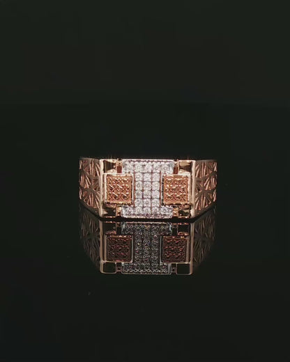 Geometric Tri-Panel Diamond Signet Ring in Rose Gold