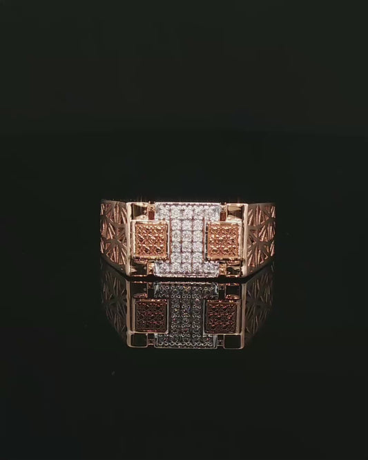 Geometric Tri-Panel Diamond Signet Ring in Rose Gold