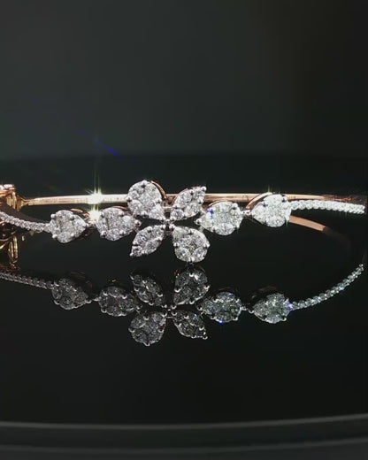 Floral Motif Pear-Shaped Diamond Rose Gold Bangle