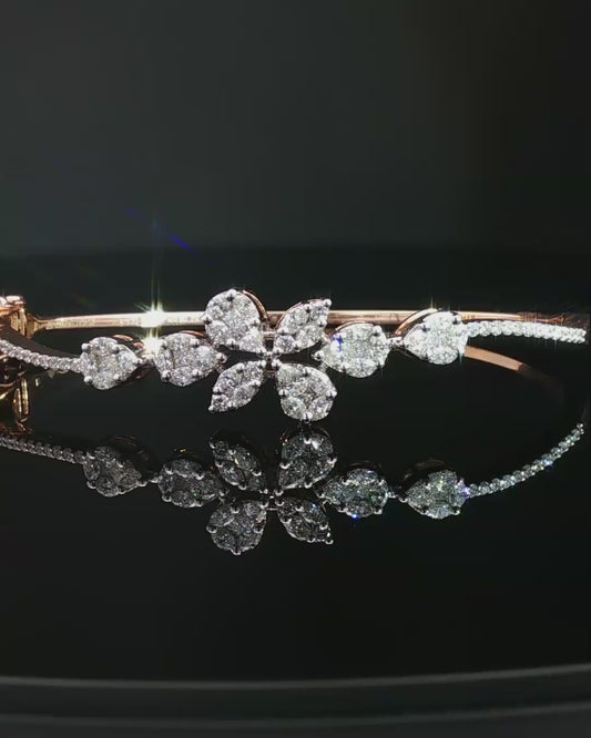Floral Motif Pear-Shaped Diamond Rose Gold Bangle