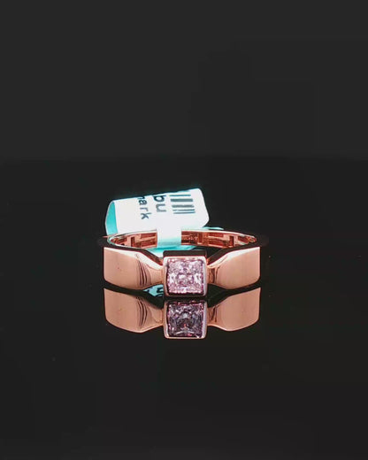 Fancy Pink Princess Cut Diamond Bezel Solitaire Ring in Rose Gold