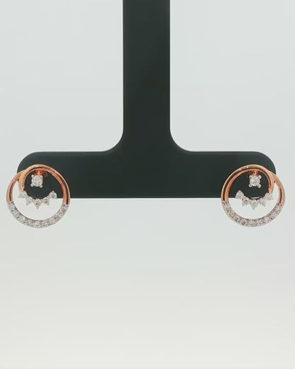 Rose Gold Open Circle Diamond Stud Earrings