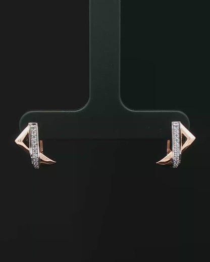 Geometric Chevron Rose Gold Diamond Stud Earrings