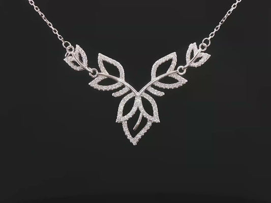 CZ Openwork Leaf Motif Necklace in Silver