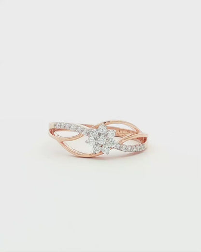 Rose Gold Diamond Floral Cluster Openwork Ring