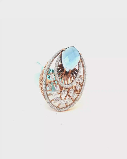 Cushion Cut Blue Topaz Cocktail Ring in Rose Gold