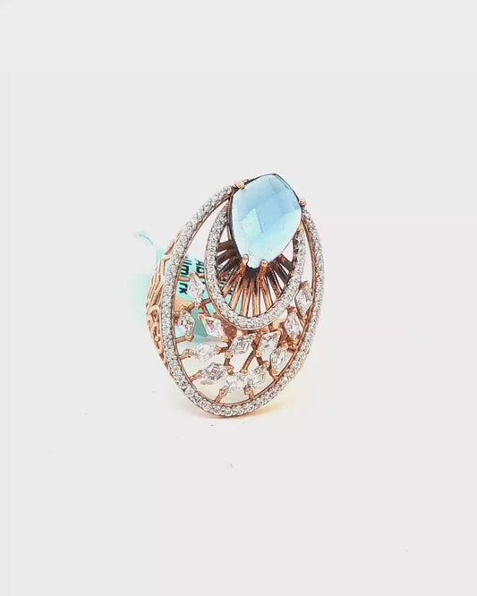 Cushion Cut Blue Topaz Cocktail Ring in Rose Gold