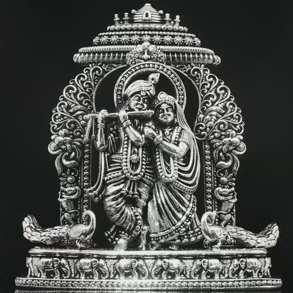 Intricate Silver Tone Radha Krishna Deity Figurine