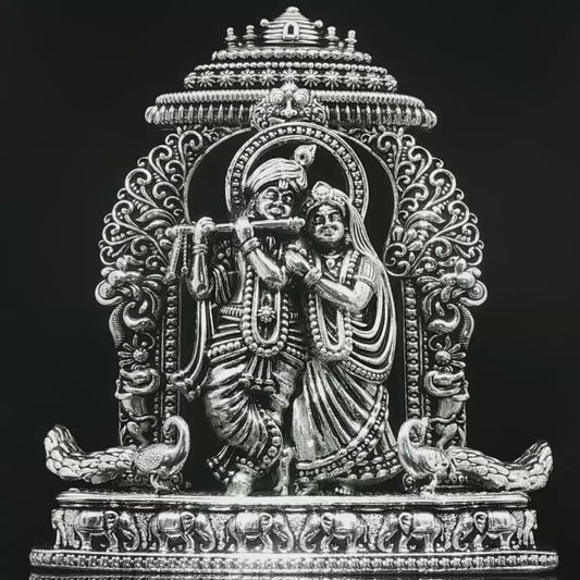 Intricate Silver Tone Radha Krishna Deity Figurine