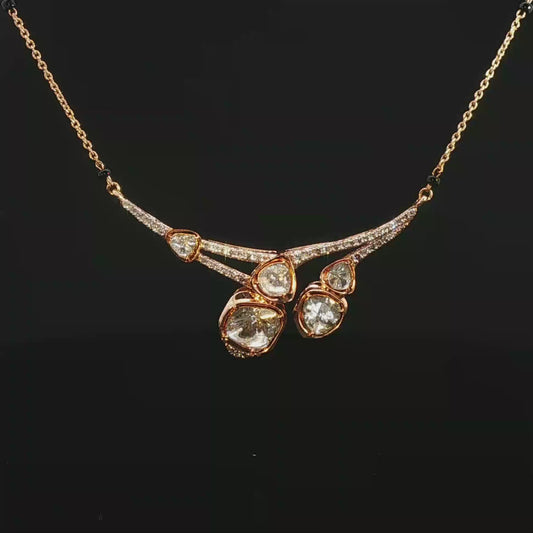 Rose Gold Diamond Cluster Necklace with Pavé Accents Diamond polki locket