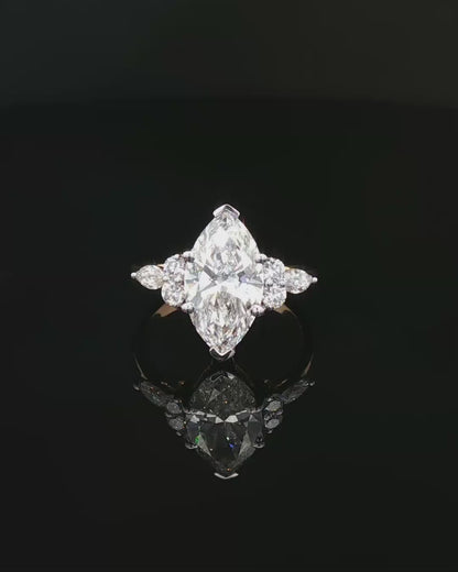 Marquise Brilliant Diamond Cluster Shoulder Engagement Ring in Yellow Gold