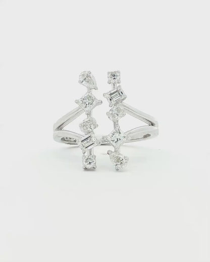Multi-Shape Diamond Vertical Bar Ring in White Gold