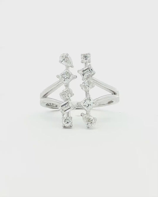 Multi-Shape Diamond Vertical Bar Ring in White Gold