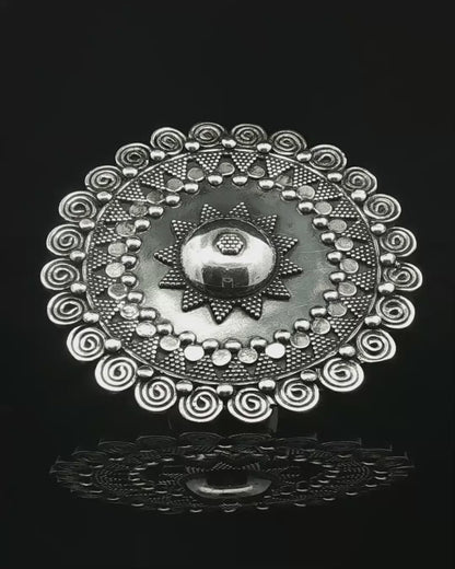 Ornate Silver Dome Cocktail Ring with Granulation Details