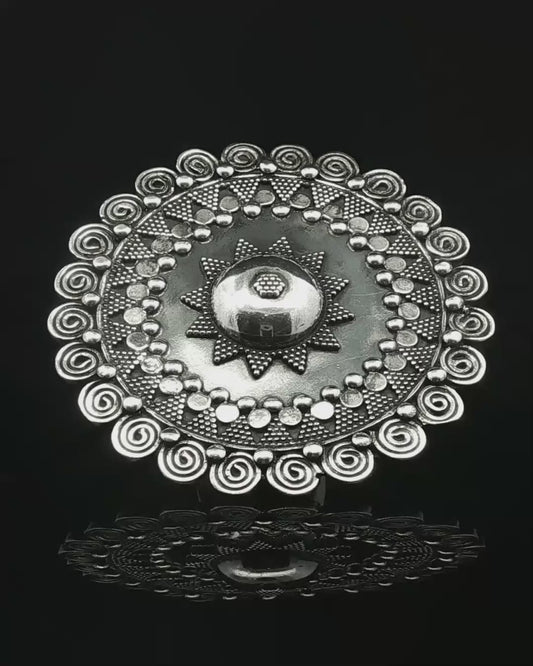 Ornate Silver Dome Cocktail Ring with Granulation Details