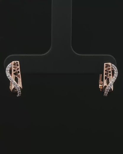 Rose Gold Cutout Lattice Hoop Earrings with Brilliant Pave Diamonds