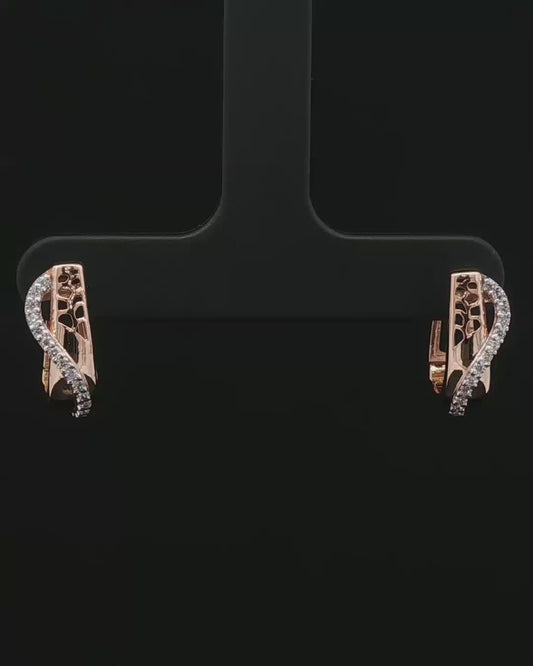 Rose Gold Cutout Lattice Hoop Earrings with Brilliant Pave Diamonds
