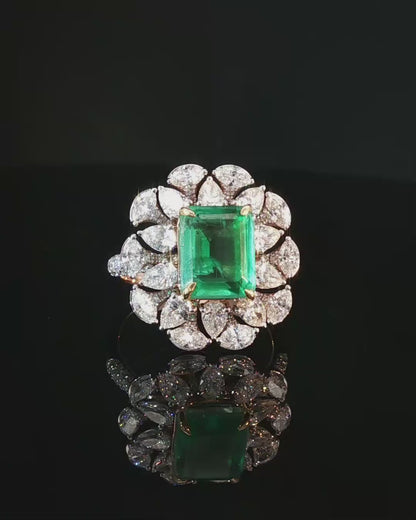 Elegant Emerald-Cut Green Emerald Cocktail Ring in Polished White Gold