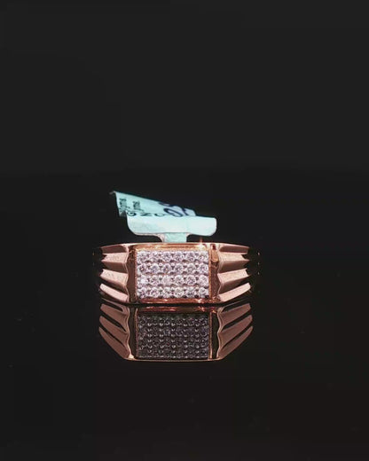 Rose Gold Pave Diamond Stepped Shoulder Signet Ring