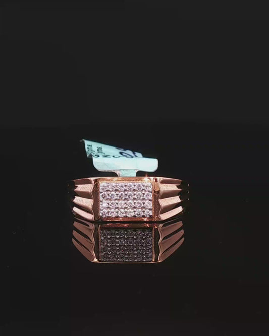 Rose Gold Pave Diamond Stepped Shoulder Signet Ring